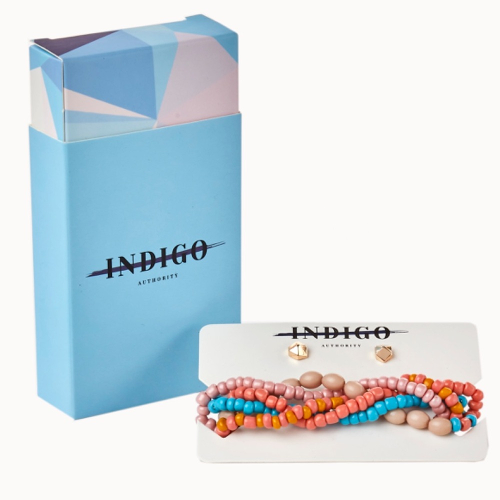 Indigo Authority Monarch Pastel Beaded
Bracelet + Earring Set
